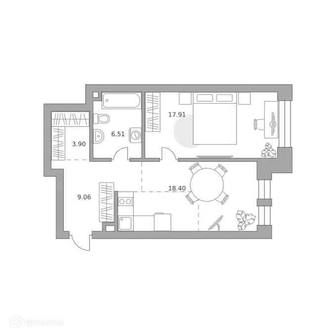 1-комнатная квартира 55.78 м² Павелецкая от Гранель