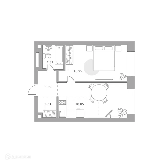 1-комнатная квартира 46.21 м² Павелецкая от Гранель