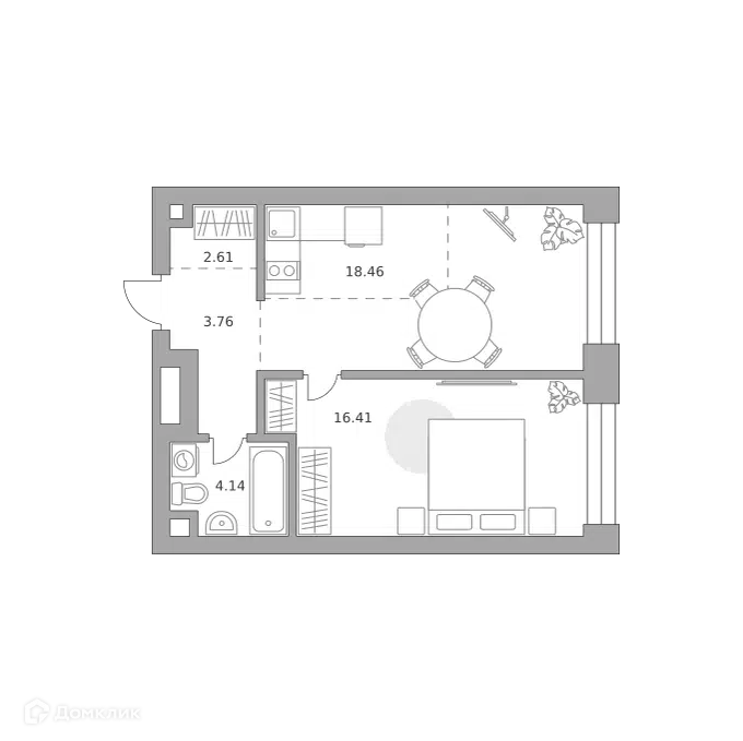 1-комнатная квартира 45.38 м² Павелецкая от Гранель