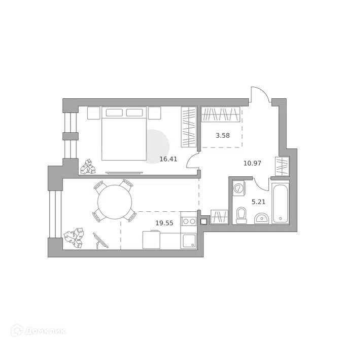 1-комнатная квартира 55.72 м² Павелецкая от Гранель