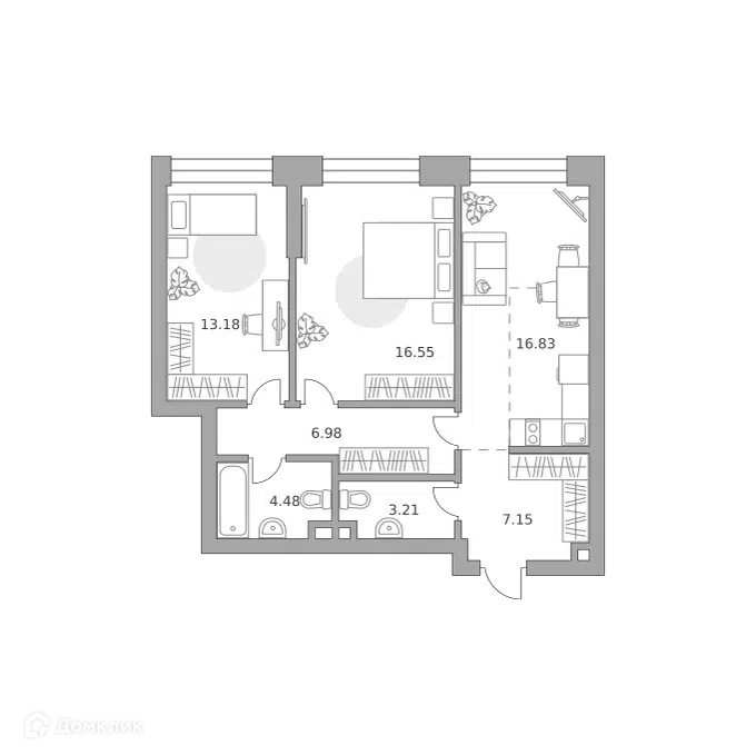 2-комнатная квартира 68.38 м² Павелецкая от Гранель