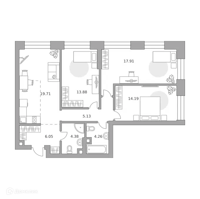 3-комнатная квартира 85.51 м² Павелецкая от Гранель