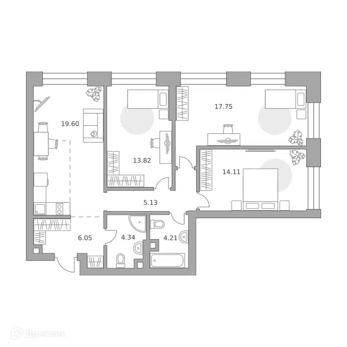 3-комнатная квартира 85.01 м² Павелецкая от Гранель