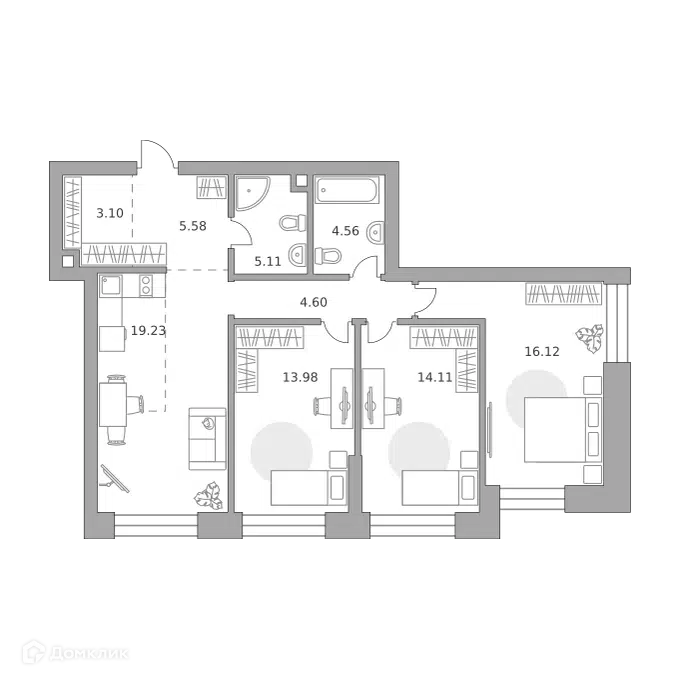 3-комнатная квартира 86.39 м² Павелецкая от Гранель