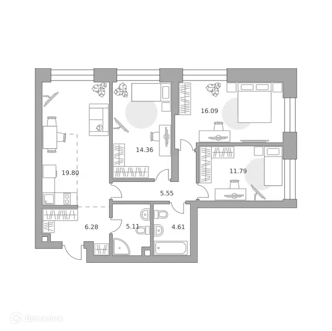 3-комнатная квартира 83.59 м² Павелецкая от Гранель