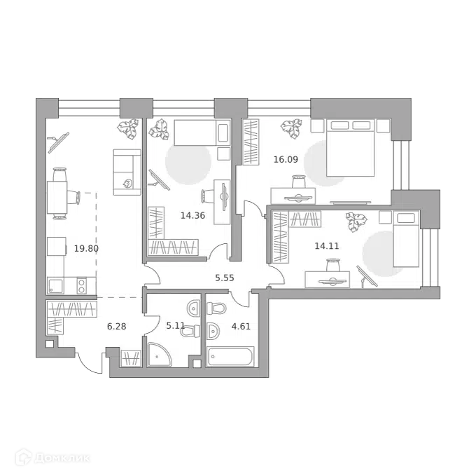 3-комнатная квартира 85.91 м² Павелецкая от Гранель