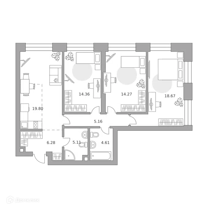 3-комнатная квартира 88.26 м² Павелецкая от Гранель