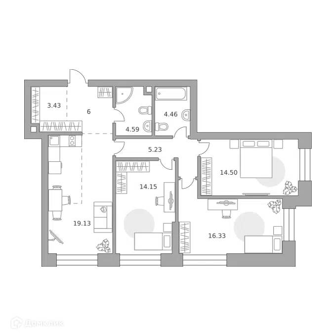 3-комнатная квартира 87.82 м² Павелецкая от Гранель