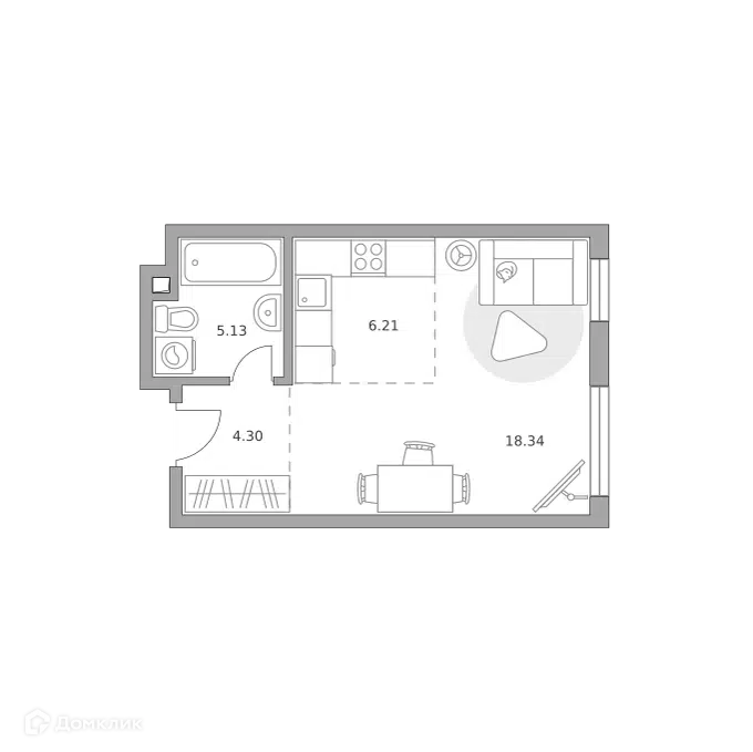 Студия 33.98 м² Гранель Коломенское