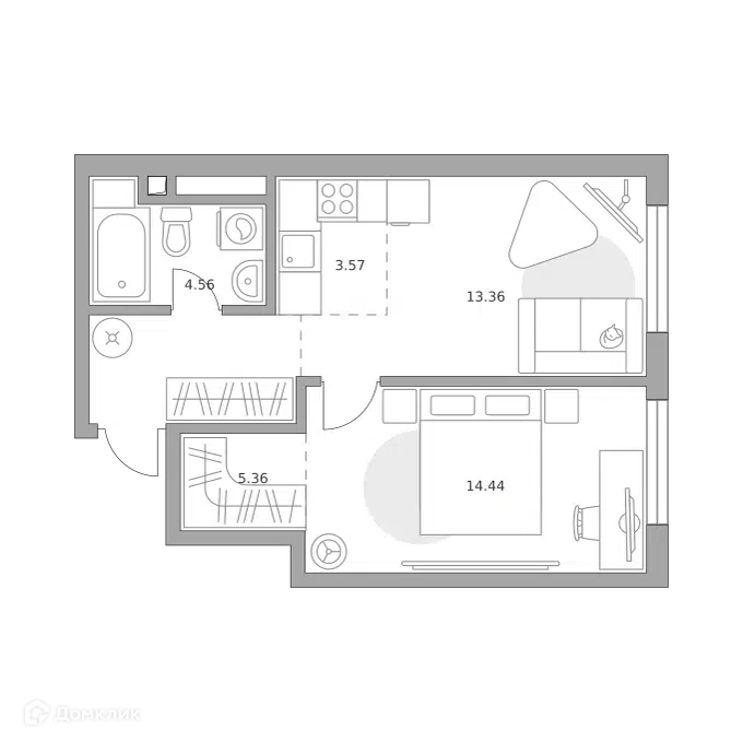 2-комнатная квартира 44.12 м² Гранель Коломенское