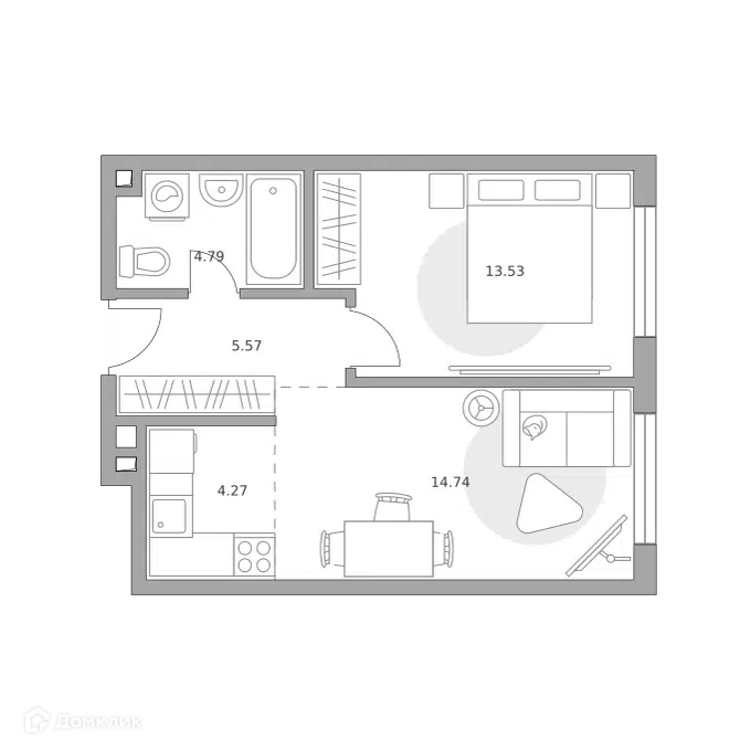 2-комнатная квартира 42.9 м² Гранель Коломенское
