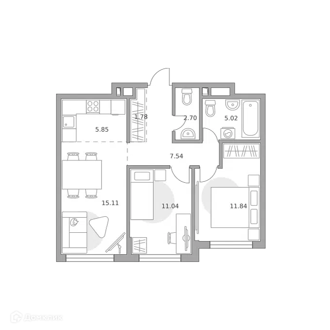 3-комнатная квартира 60.88 м² Гранель Коломенское