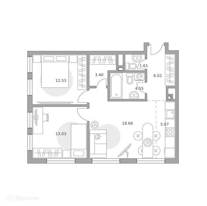 3-комнатная квартира 64.87 м² Гранель Коломенское