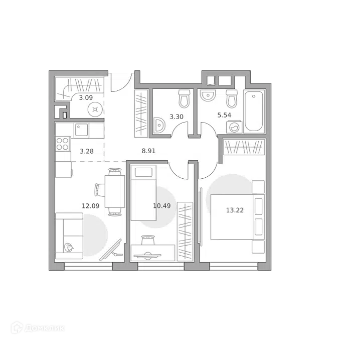 3-комнатная квартира 59.92 м² Гранель Коломенское