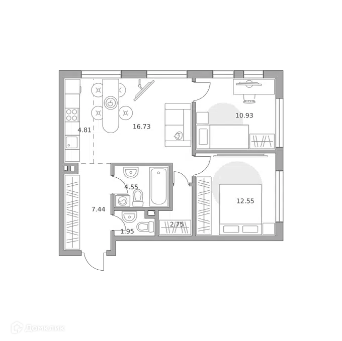 3-комнатная квартира 61.71 м² Гранель Коломенское