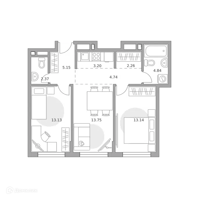 3-комнатная квартира 62.58 м² Гранель Коломенское