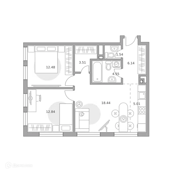3-комнатная квартира 64.51 м² Гранель Коломенское