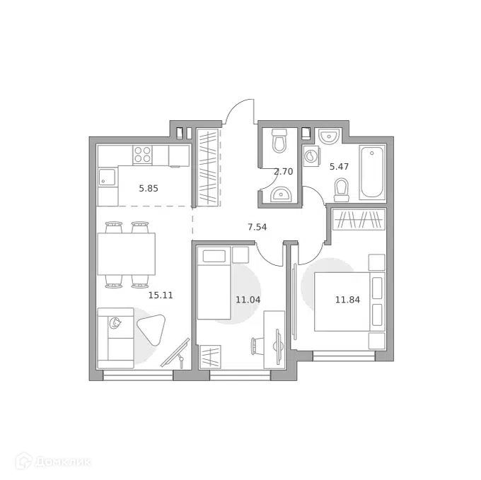 3-комнатная квартира 61.47 м² Гранель Коломенское