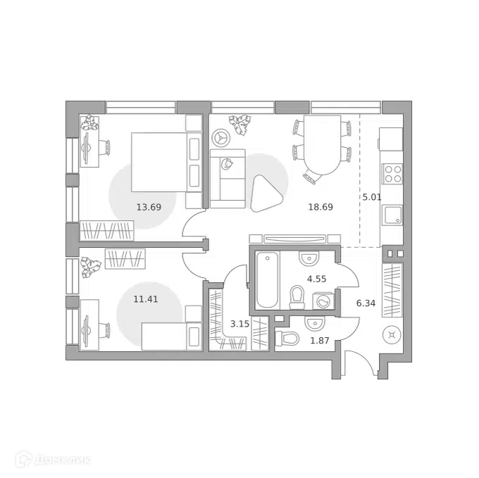 3-комнатная квартира 64.71 м² Гранель Коломенское