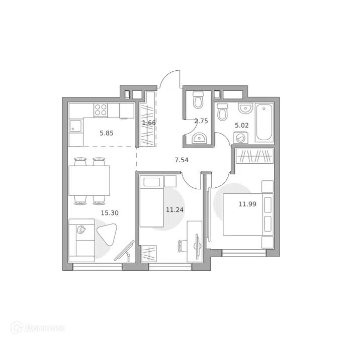 3-комнатная квартира 61.35 м² Гранель Коломенское