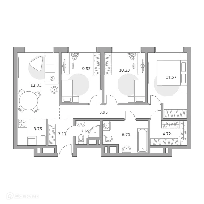 4-комнатная квартира 73.96 м² Гранель Коломенское