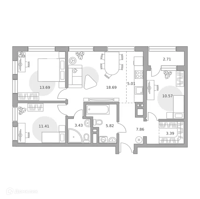4-комнатная квартира 82.58 м² Гранель Коломенское
