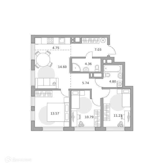 4-комнатная квартира 76.85 м² Гранель Коломенское