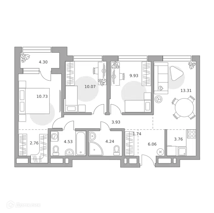 4-комнатная квартира 75.36 м² Гранель Коломенское
