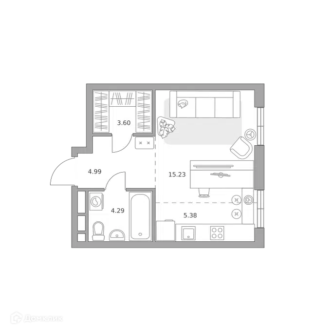 Студия 33.49 м² Нижегородская от Гранель
