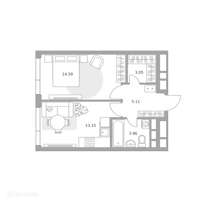 1-комнатная квартира 39.86 м² Нижегородская от Гранель