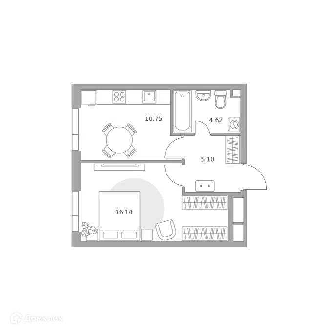 1-комнатная квартира 36.61 м² Нижегородская от Гранель