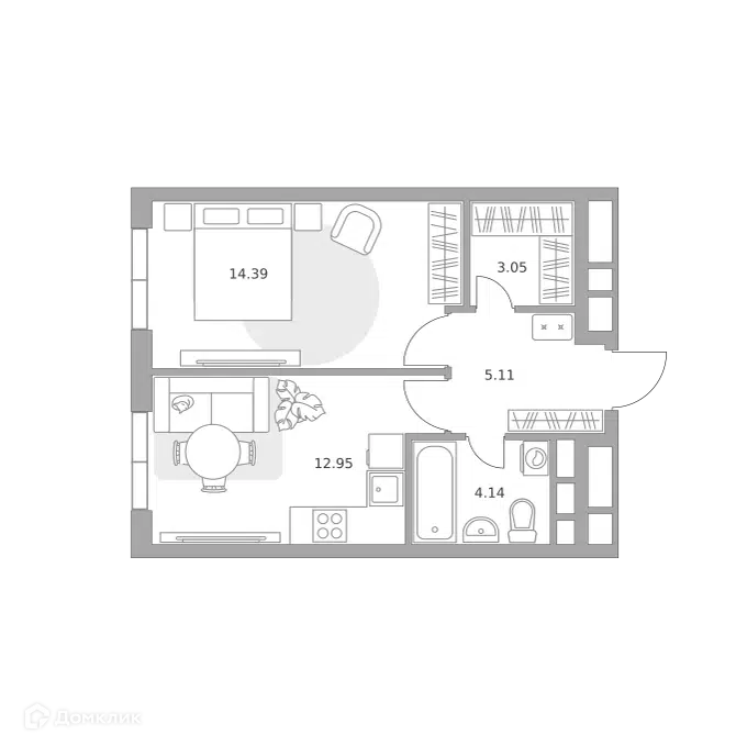 1-комнатная квартира 39.64 м² Нижегородская от Гранель