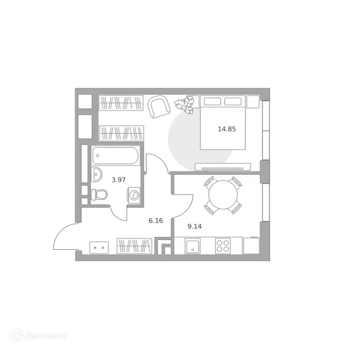 1-комнатная квартира 34.12 м² Нижегородская от Гранель