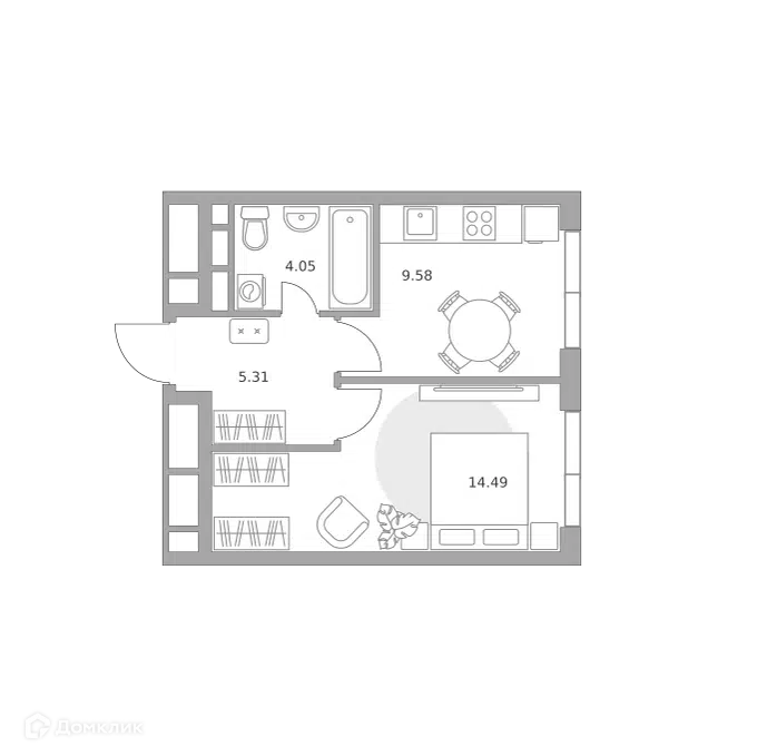 1-комнатная квартира 33.43 м² Нижегородская от Гранель