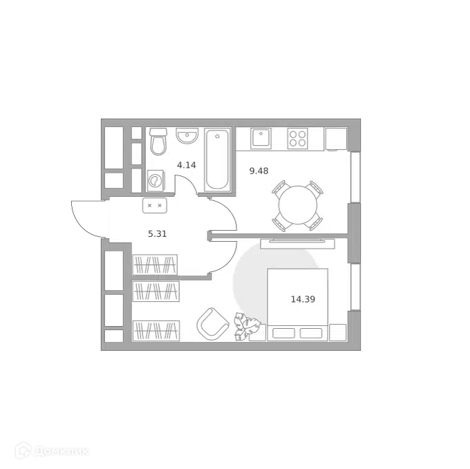 1-комнатная квартира 33.32 м² Нижегородская от Гранель