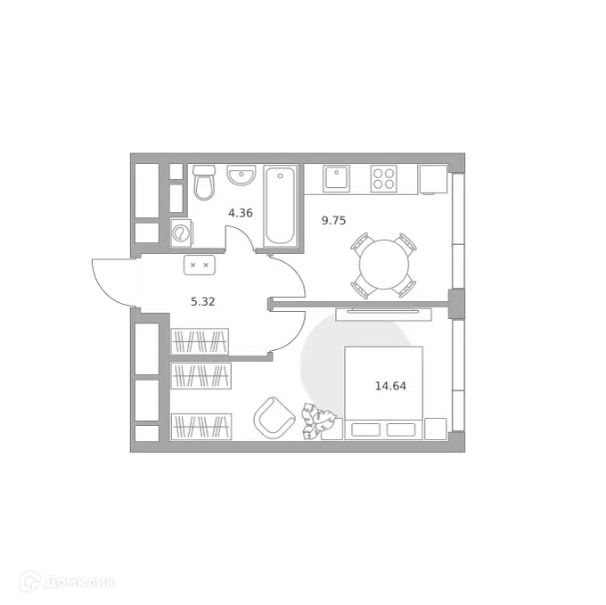1-комнатная квартира 34.07 м² Нижегородская от Гранель