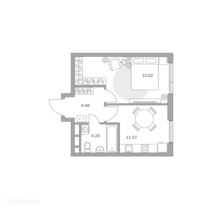 1-комнатная квартира 35.27 м² Нижегородская от Гранель