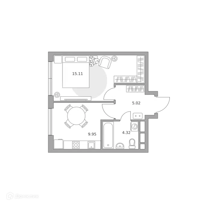 1-комнатная квартира 34.4 м² Нижегородская от Гранель