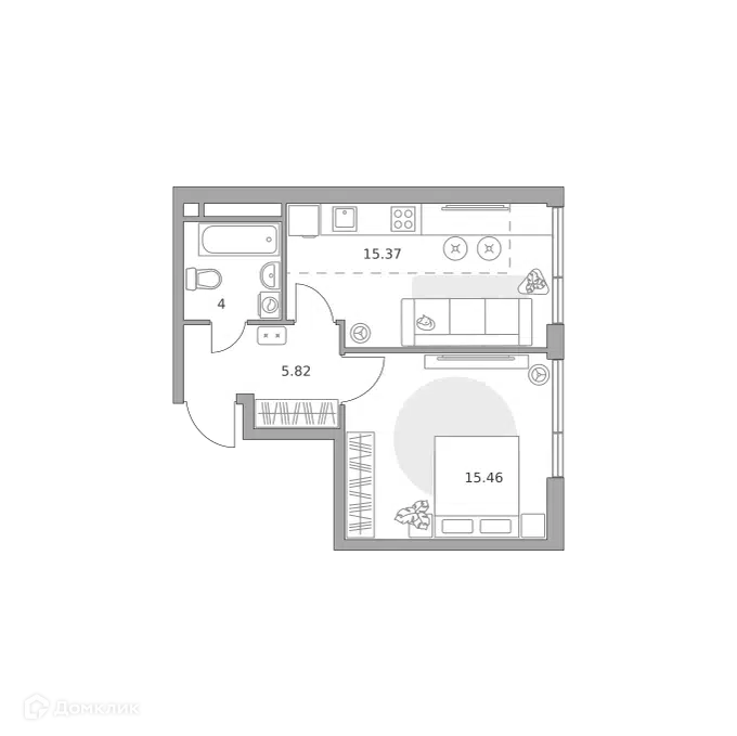1-комнатная квартира 40.65 м² Нижегородская от Гранель