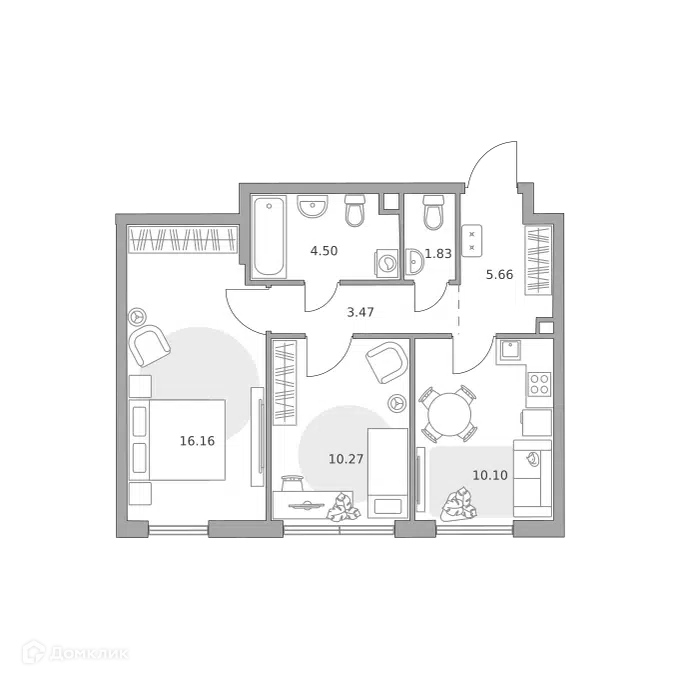 2-комнатная квартира 51.99 м² Нижегородская от Гранель