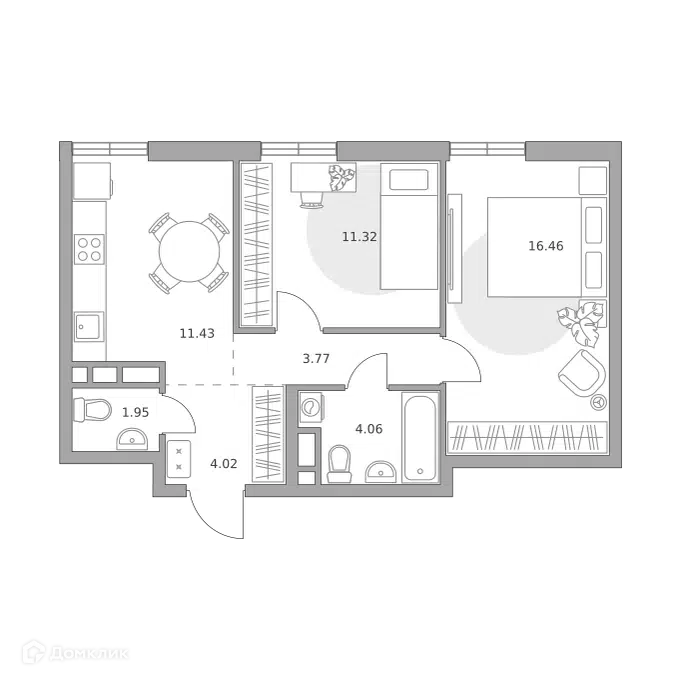 2-комнатная квартира 53.01 м² Нижегородская от Гранель