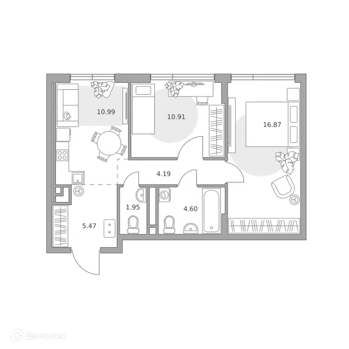 2-комнатная квартира 54.98 м² Нижегородская от Гранель