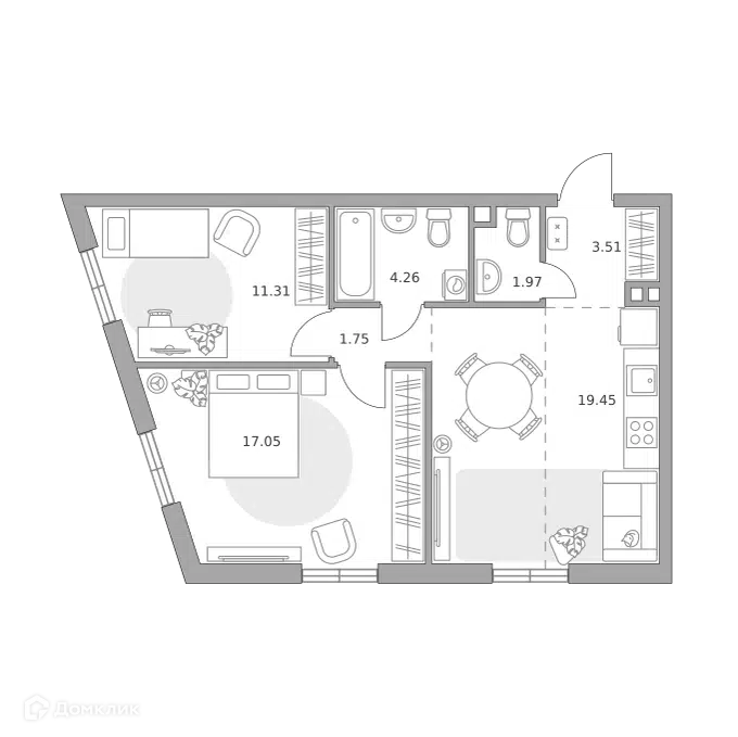 2-комнатная квартира 59.3 м² Нижегородская от Гранель