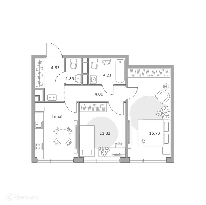 2-комнатная квартира 53.38 м² Нижегородская от Гранель