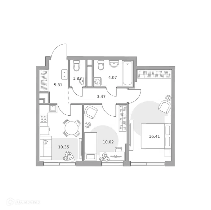 2-комнатная квартира 51.46 м² Нижегородская от Гранель