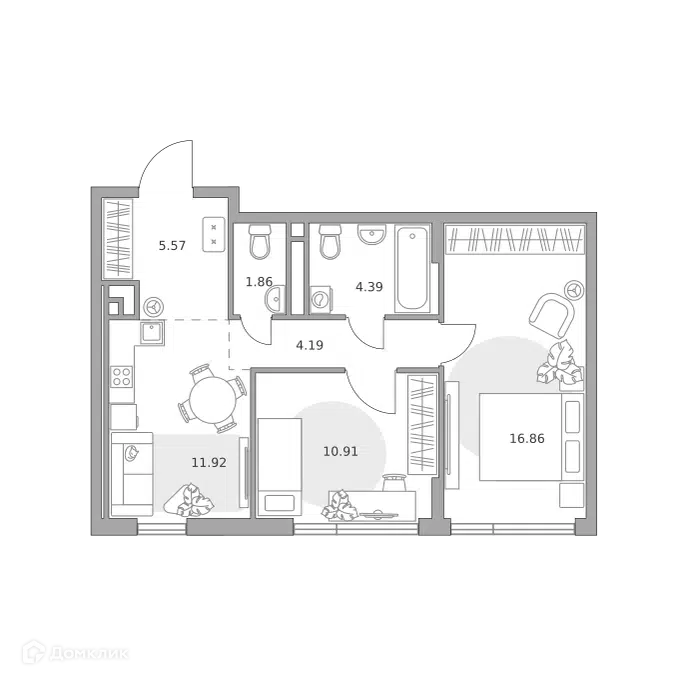 2-комнатная квартира 55.7 м² Нижегородская от Гранель