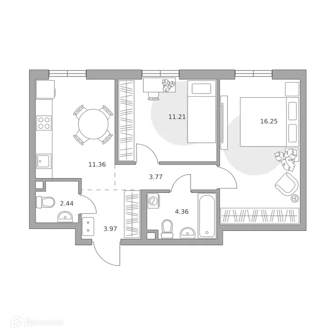 2-комнатная квартира 53.36 м² Нижегородская от Гранель