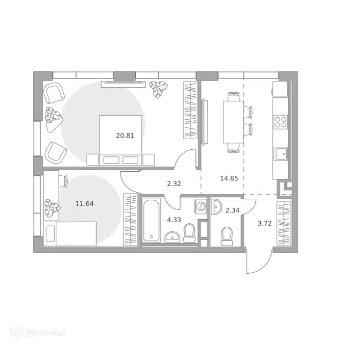 2-комнатная квартира 60.01 м² Нижегородская от Гранель
