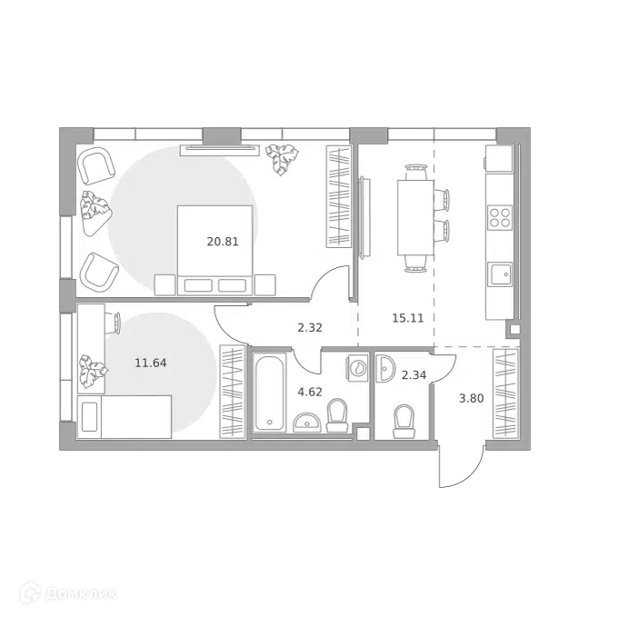 2-комнатная квартира 60.64 м² Нижегородская от Гранель