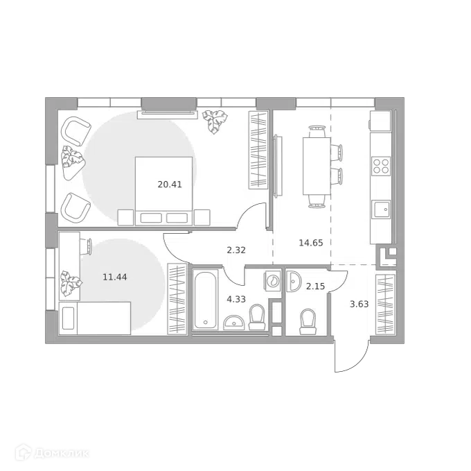 2-комнатная квартира 58.93 м² Нижегородская от Гранель